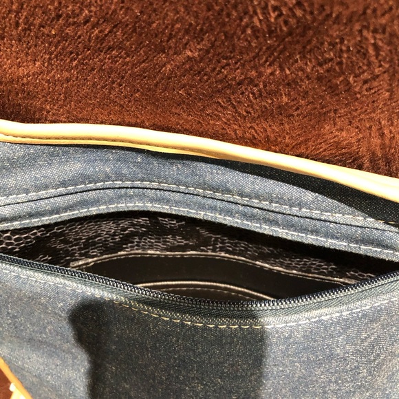 Denim Blue/Tan Trimmed Lightweight Back Pack with Double Compartments. - Picture 4 of 16